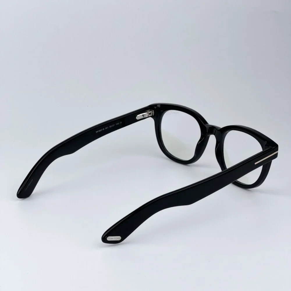 Tom Ford Women Black Clear Blue Block Round BRAND NEW Eyeglasses FT5807-B/O 001